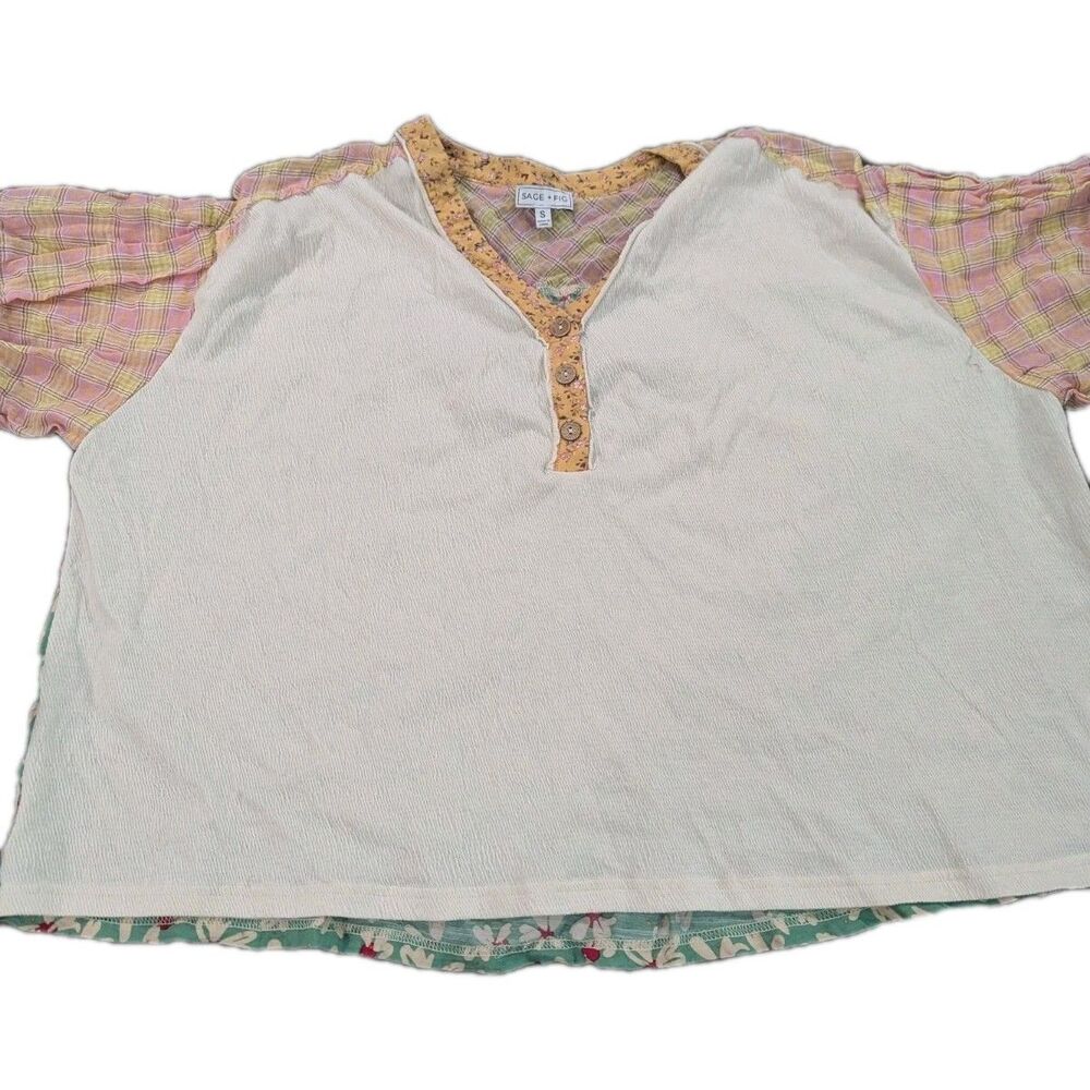 SAGE + FIG Color Block Bubble Sleeve Sm Top Charming Charlie Lagenlook‎ $135 New